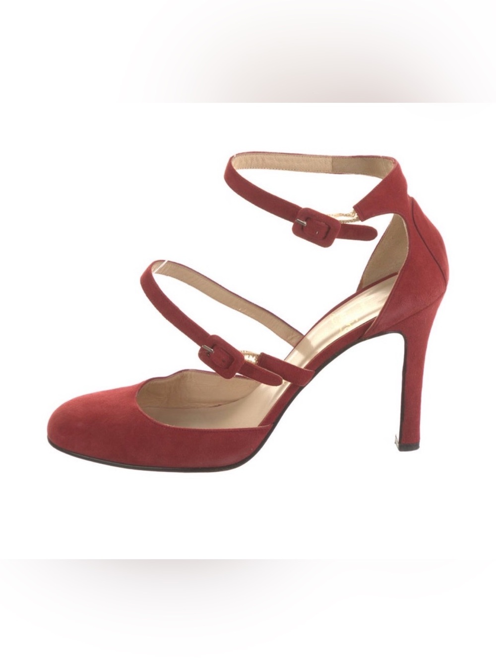 Christian Louboutin Red Suede Double Ankle-Strap Pump
